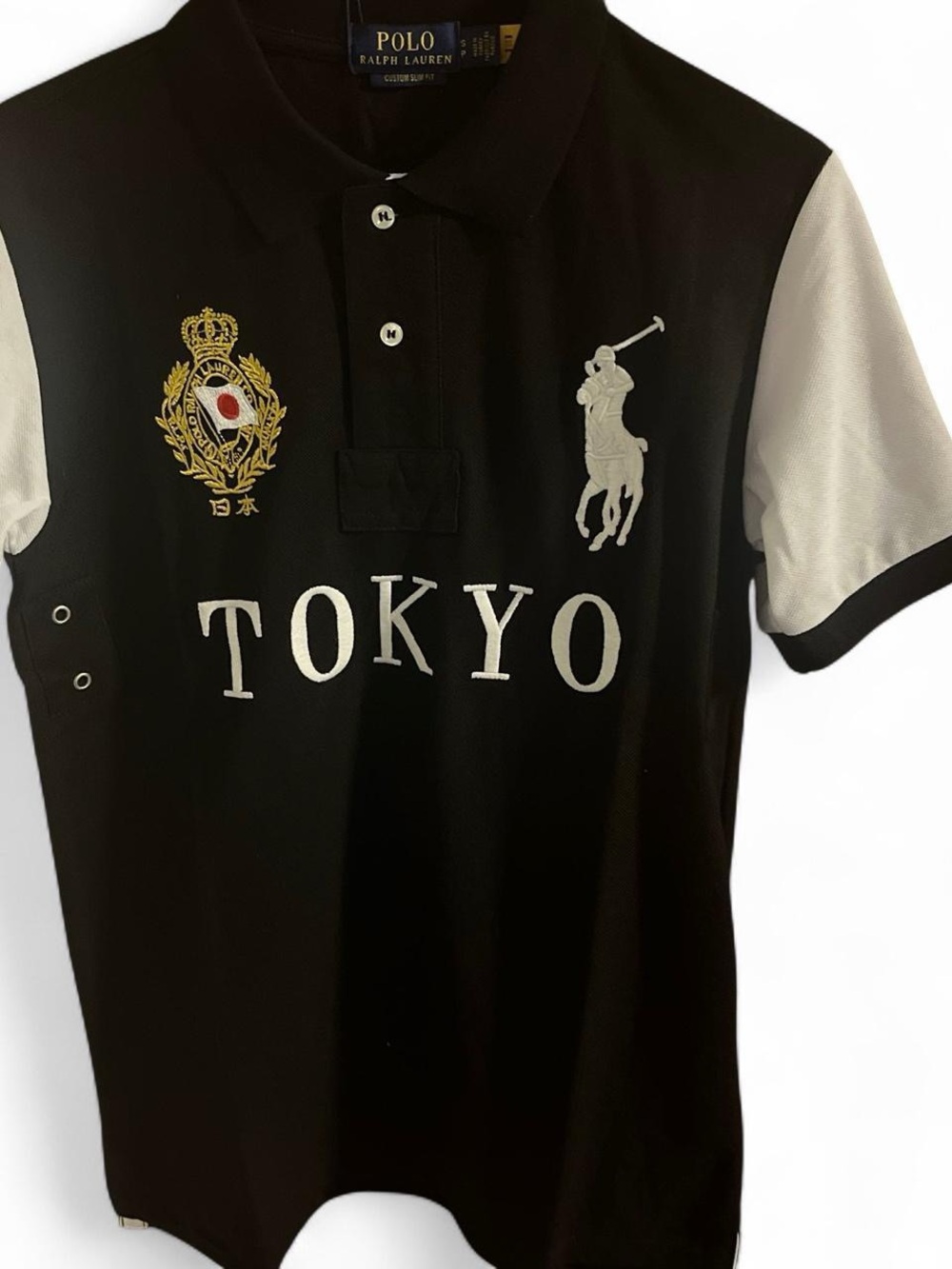 Polo by Ralph Lauren Black & White Tokyo Crest Embroidered Polo